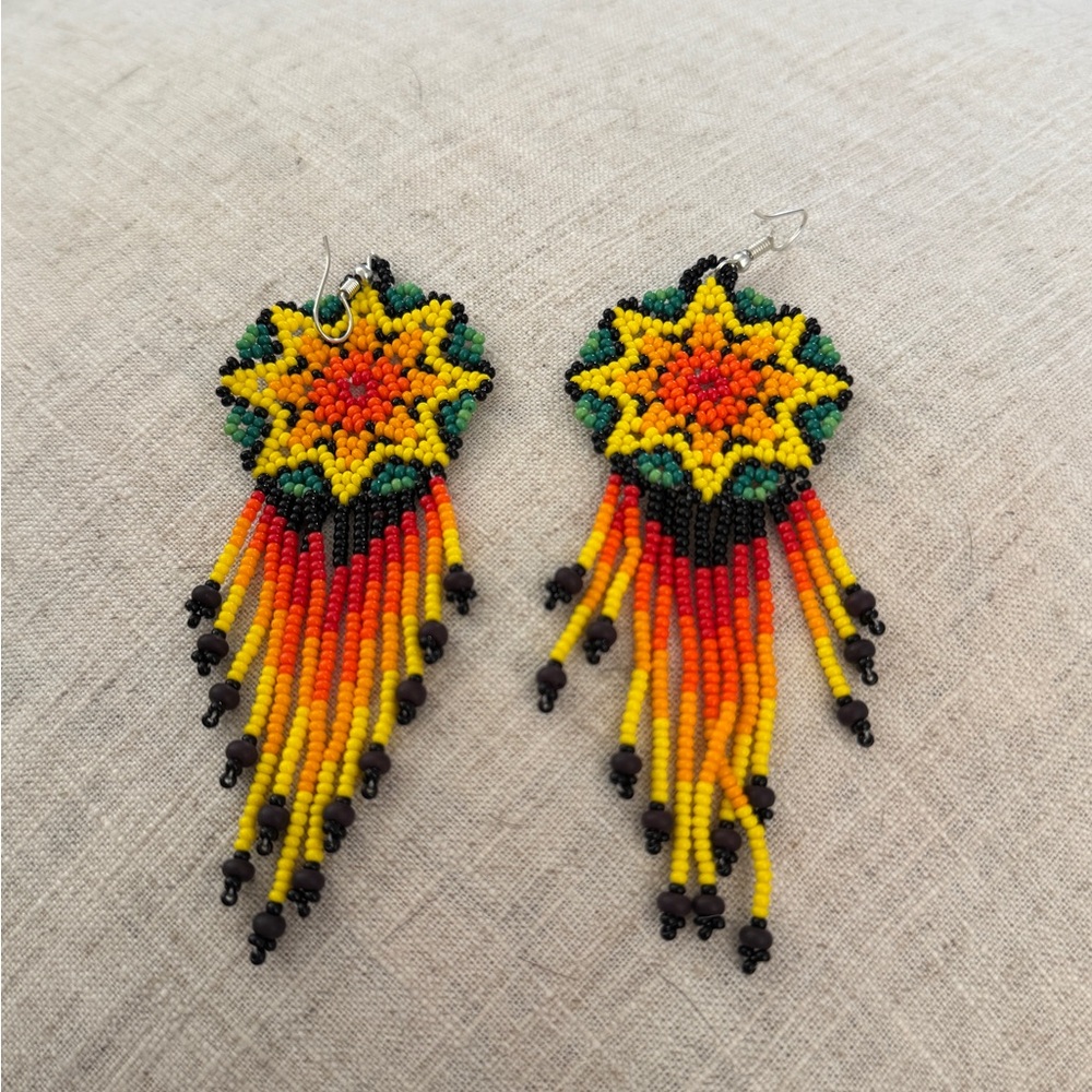 Handcrafted Beaded Earrings - Multicolor Huichol
